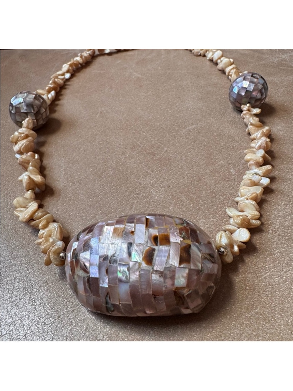 Mosaic Shell abalone mother of pearl Necklace Jay King designer coastal beach